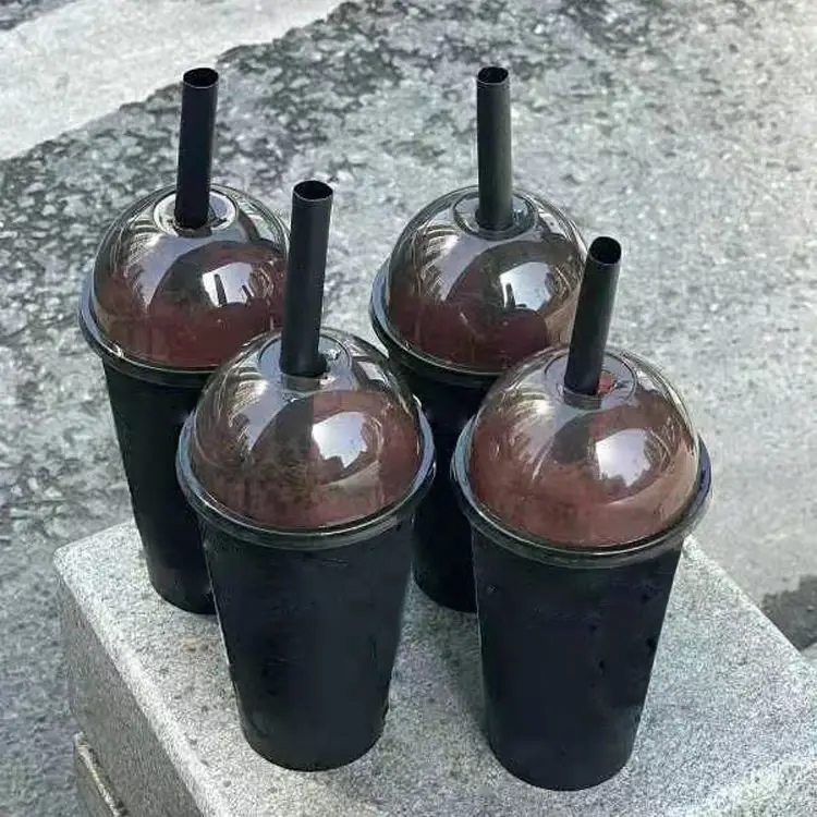 90 98mm caliber16oz 22oz Take away Non-taxic disposable black plastic cup bubble tea milk juice cold drinking cup
