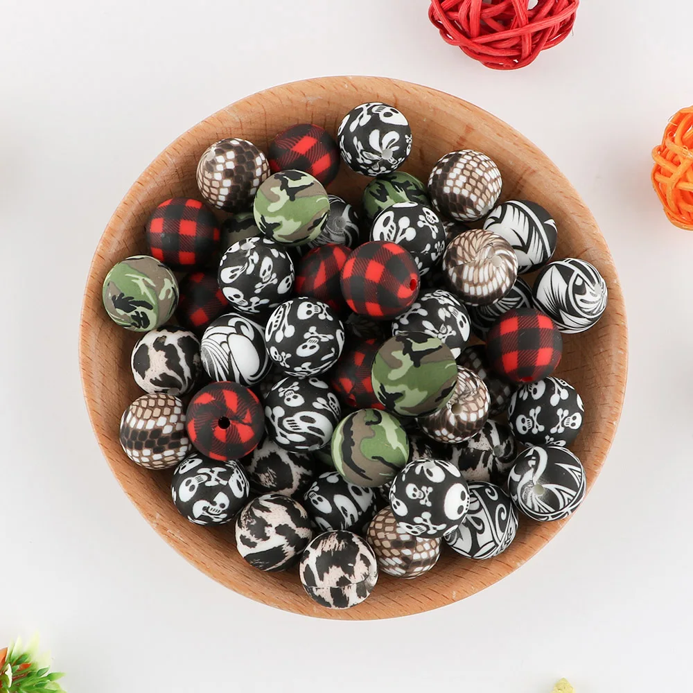 Xinghan Baby teething Printing Round Silicone beads Cartoon shape Food Grade DIY Pens Accessories Custom Silicone Loose Beads