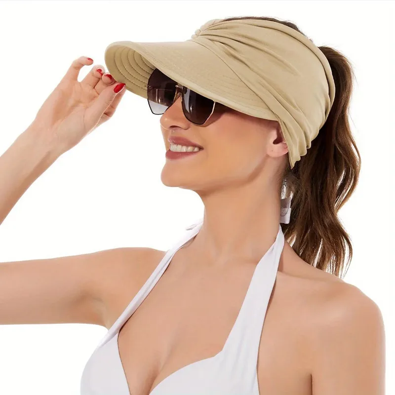 New Model UV Protection Wide Brim Open Top Sun Visor Female Outdoor Sport Cool Hollow Caps Beach Swimming Sun Hat