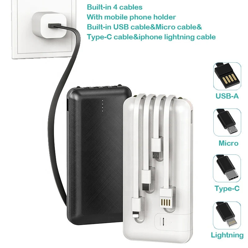 2022 New Products Factory Selling Delicate Li-polymer Battery Pack Slim Light ROHS Smart 10000mAh Power Bank With Four Wires