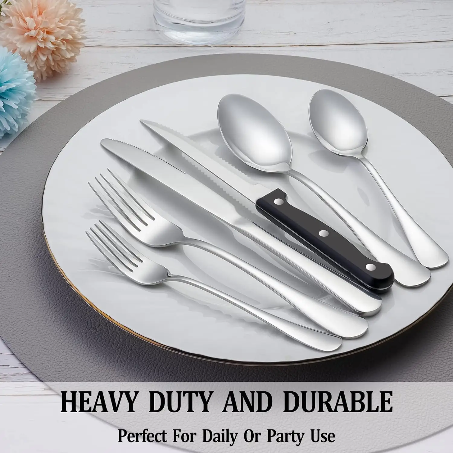 48PCS 8-Person Suit Bulk Luxury Gold Hotel Silverware Flatware Sets 1010 Stainless Steel Cutlery Set