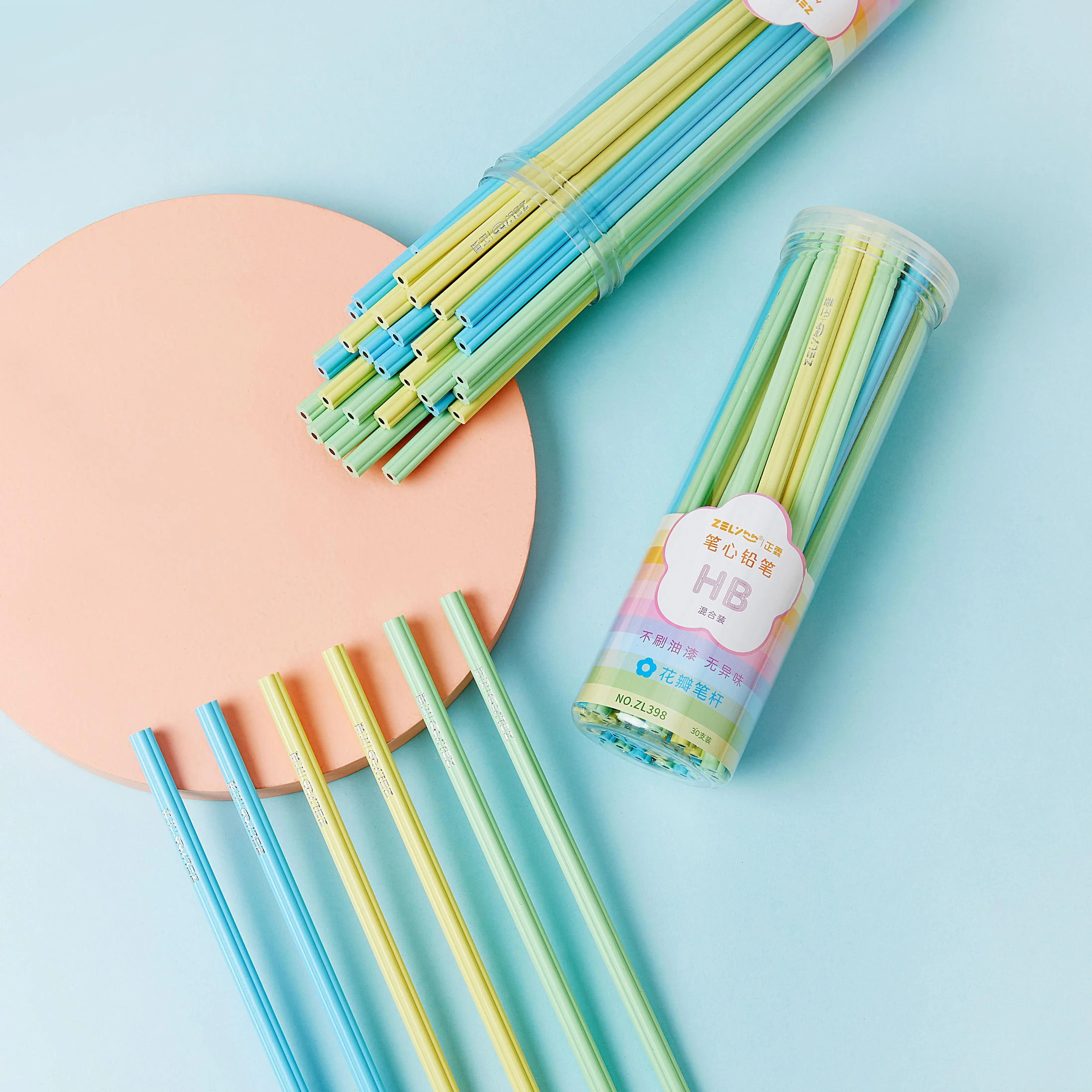 Flower Shape HB Pencils Macaron Colored Barrel HB Pencil 30Pcs PET tube