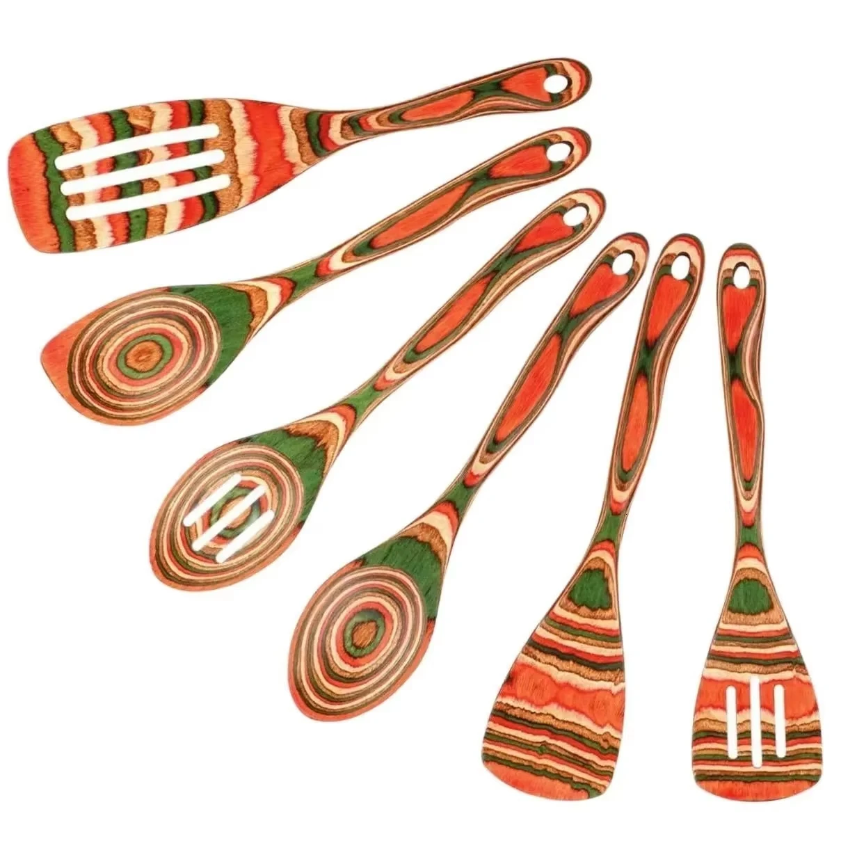 Factory Wholesale Cooking kitchen utensils Spoon Turner Wood Cooking Color Pakka wood 6 piece set of wooden kitchen tools