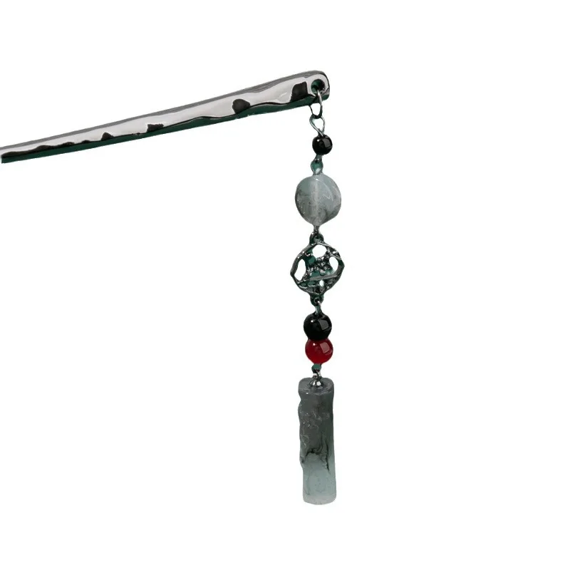 GEERDENG New Arrival Ancient Chinese Style Hair Sticks Jade Pendant Tassel Metal Hair Sticks Hanfu Coiling Hairpin for Women
