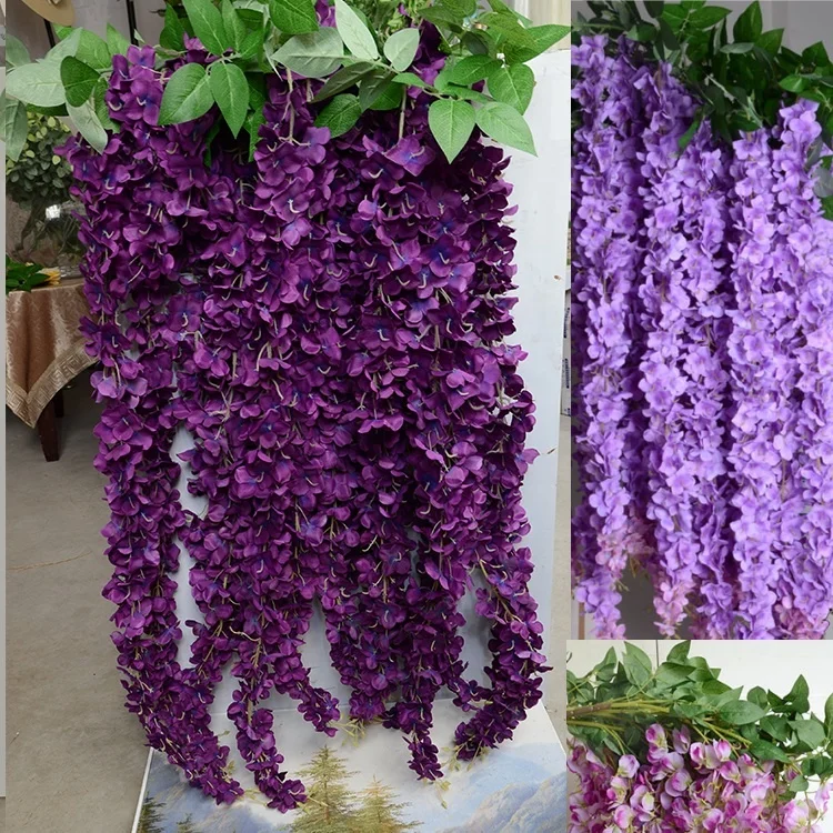 Fuyuan 1.64m bright red silk hydrangea wisteria flowers hanging vine wedding flowers garland for very high ceiling decoration