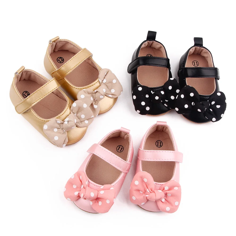 New Arrival Polka Dot Bow PU Infant Shoes for Girls
