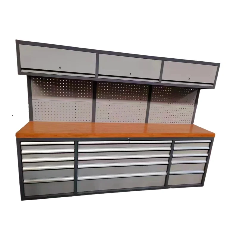 Customized 72 inch Garage steel tool cabinet movable multi-function workbench general metal tool trolley with 15 drawers