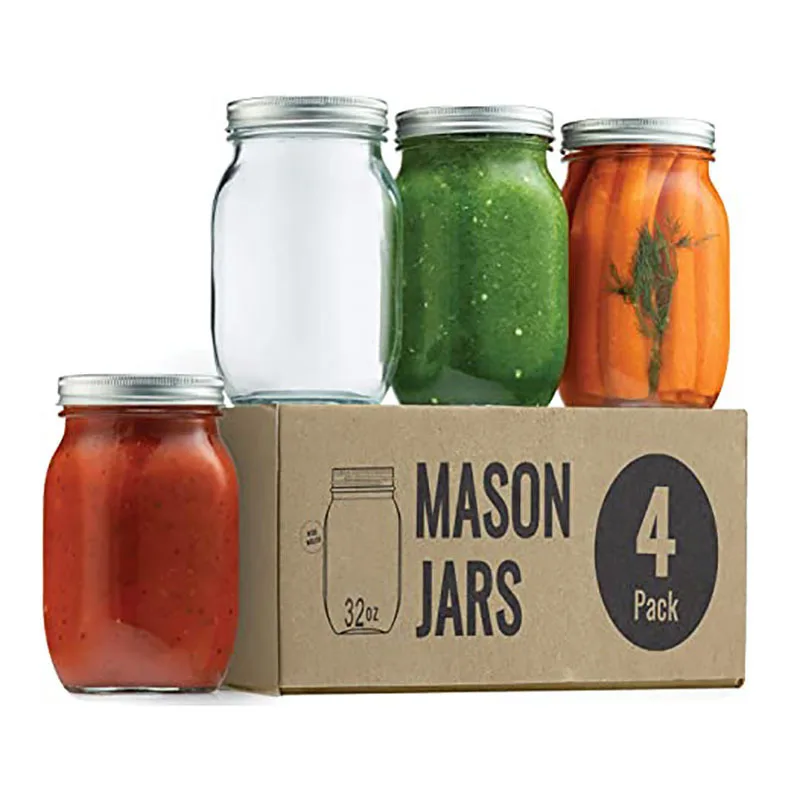5oz 8oz 12oz 16oz 33oz Wide Mouth Glass Mason Storage Jar with Airtight Metal Lid
