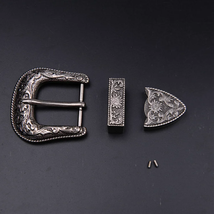Enamel Vintage Nickel Alloy Cowboy Western Belt Three Pieces Set Buckle