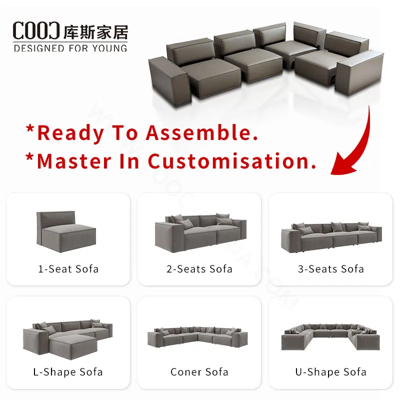 Custom Home Living Room Sofa Set Furniture Modern Italian Leather Sectional Modular Sofa