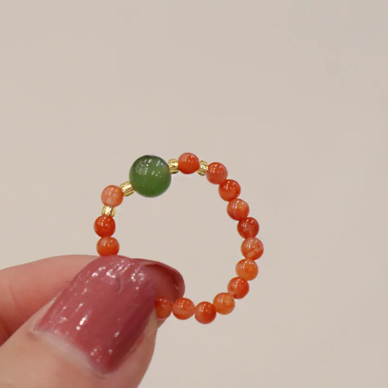 Natural heather red jasper elastic ring female good luck auspicious index finger ring