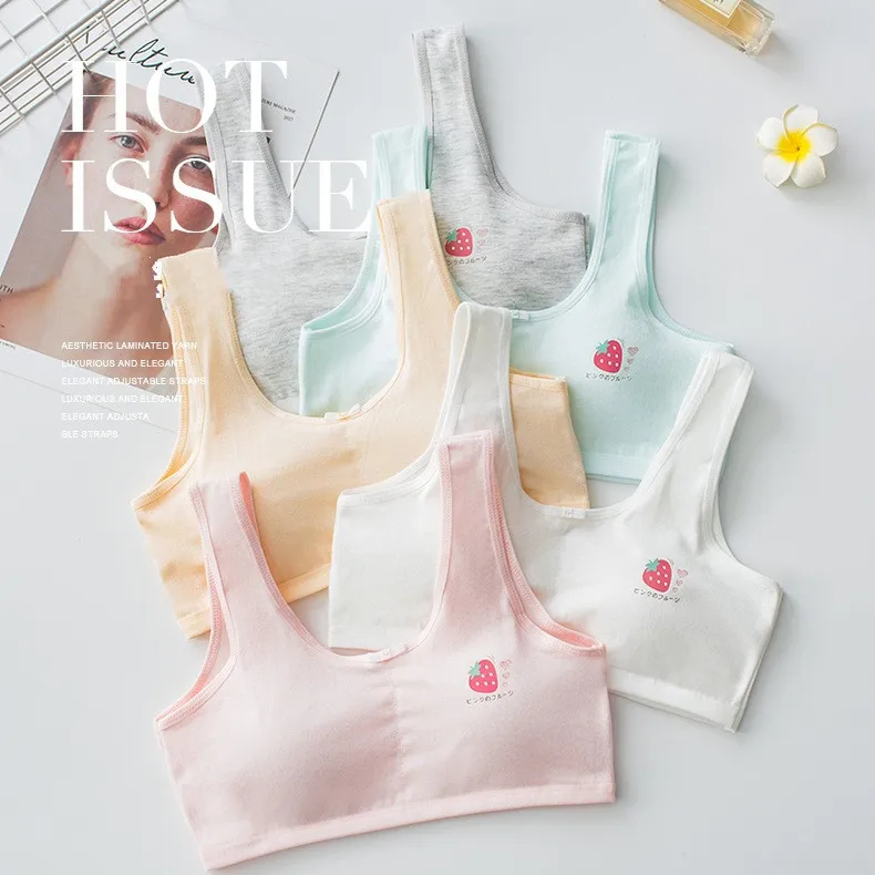 Strawberry Cute Girls Bra Children Underwear with Removable Chest Pad Comfort Students Bra Sports Vest No Steel Ring