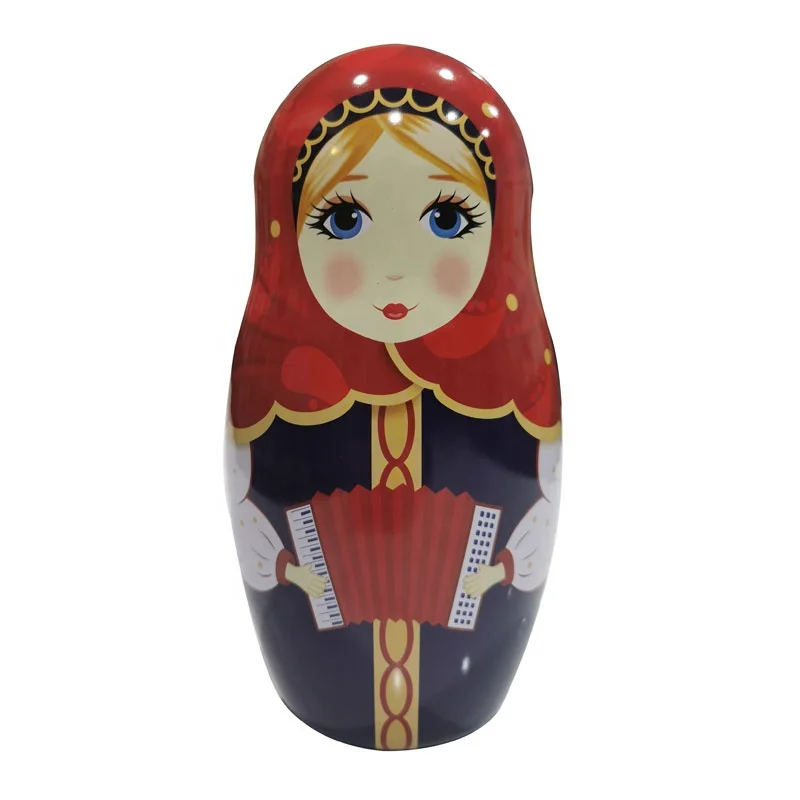 Custom Printing  Russia doll tin container metal can made by Dongguan Tin box factory Smeta 4 Pillar approved