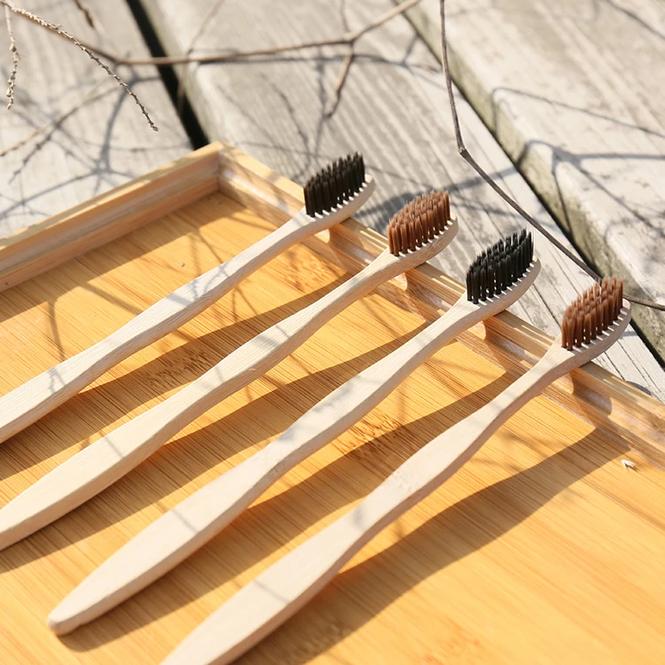 Wholesale 100 % Healthy Eco Organic Charcoal bamboo toothbrush custom logo  natural bamboo toothbrush