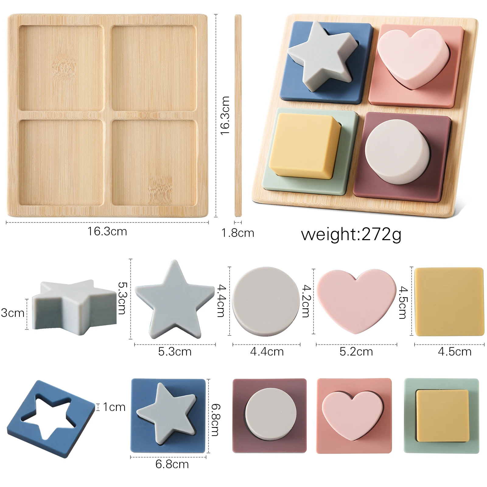 Chewable Silicone Bamboo Wood Shape Recognition Puzzle Toy