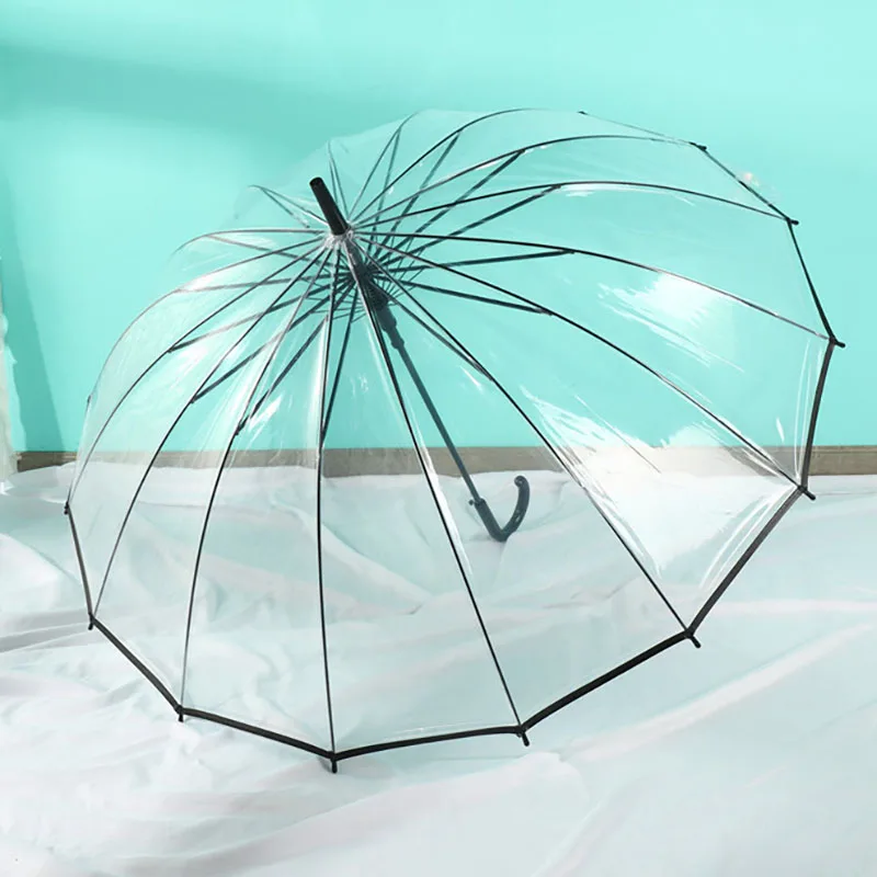 16K Custom Print High Quality Frame Straight POE Transparent Umbrella Promotion  Straight Umbrella Rain