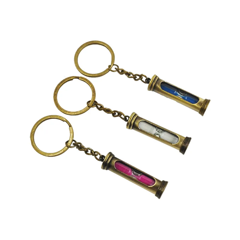 Ready in stock colorful sand clock keychain ring waist pendants vintage bronze finish metal creative sand glass key chain
