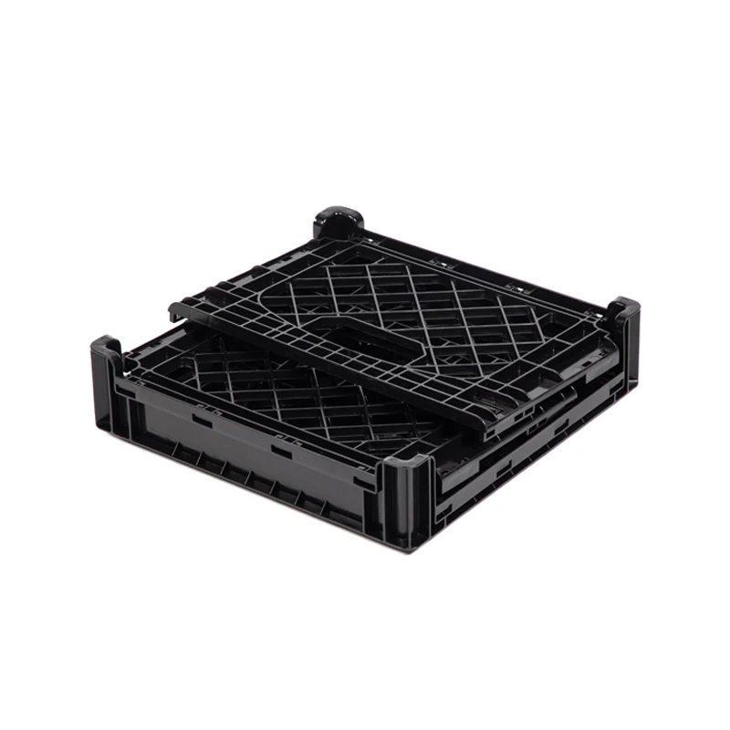 16QT Collapsible Milk Crate with Wooden Lid,Stackable Easy-Grip Handles Storage Basket for Storage and Transportation