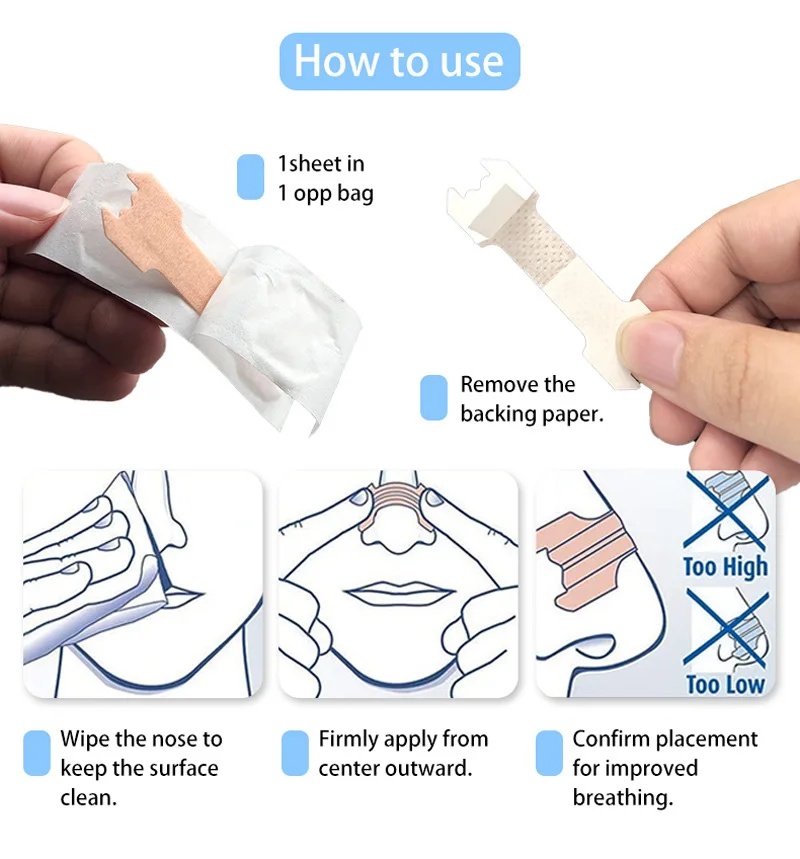 Premium Breathing Nose Strip For Snoring Custom Private Label Nasal Strips External Nasal Dilator Strip Boost Oxygen Intake