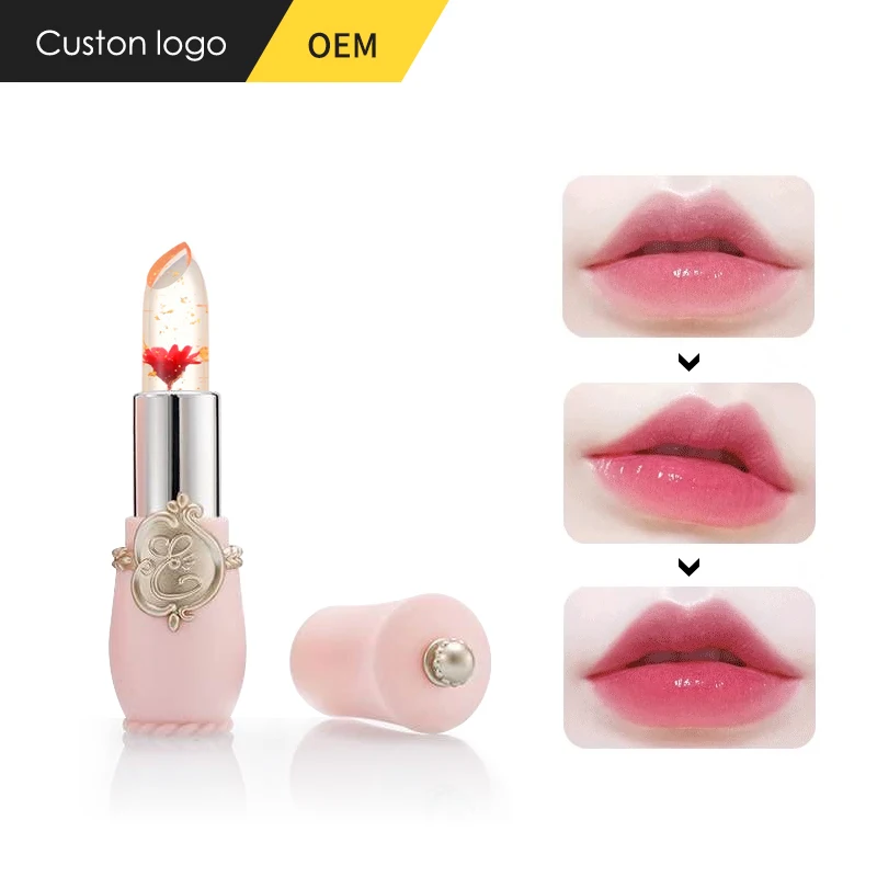 CC2791 Magic Temperature Color Change Flavored Jelly Clear Flowers Lipstick Waterproof Mineral Stick Lipstick Candy Lips 3.5