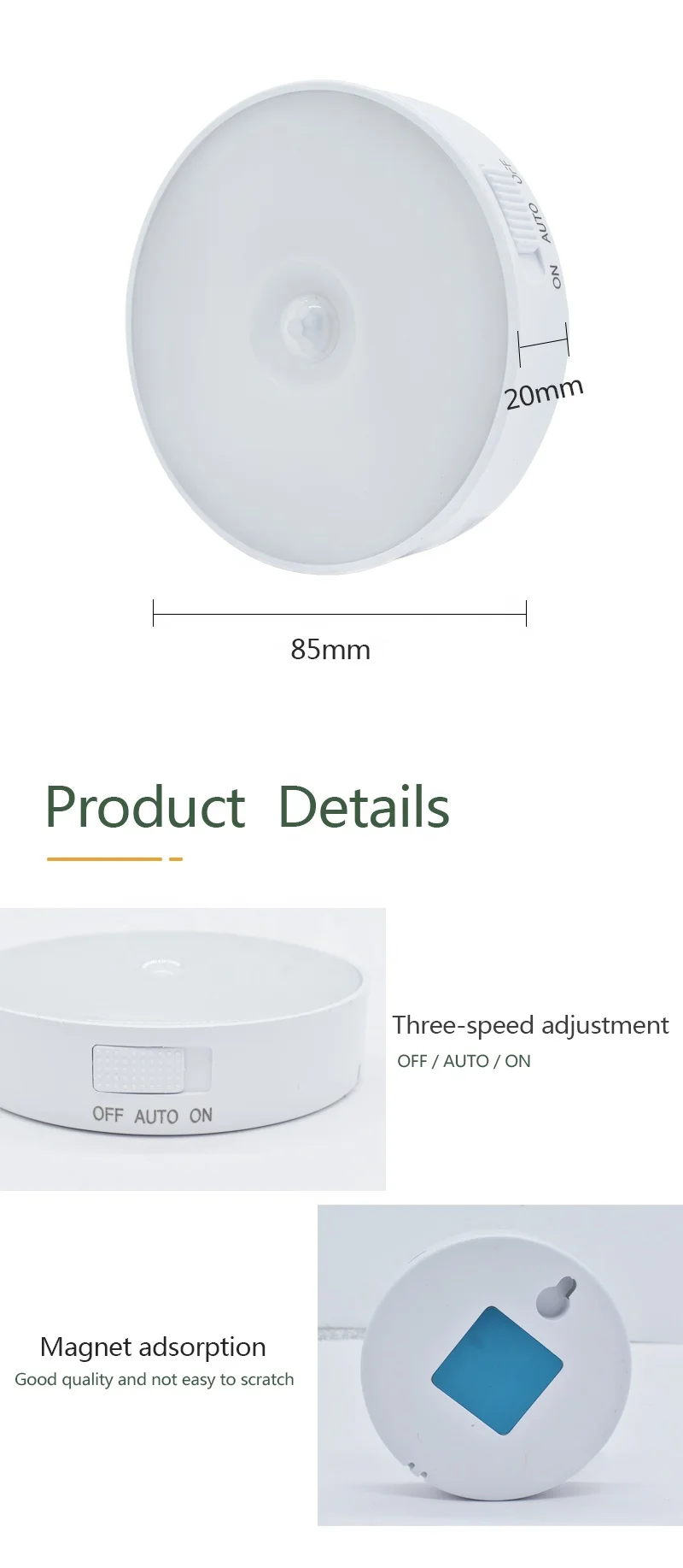 Беспроводной переключатель с пассивным ИК датчиком движения 8 шт. USB-перезаряжаемый круглый светодиодный ночник для шкафа освещение чулана