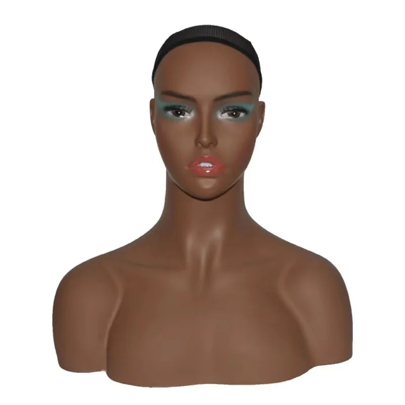 Dark skin head mannequin for display wig realistic mannequins female head with shoulder busts