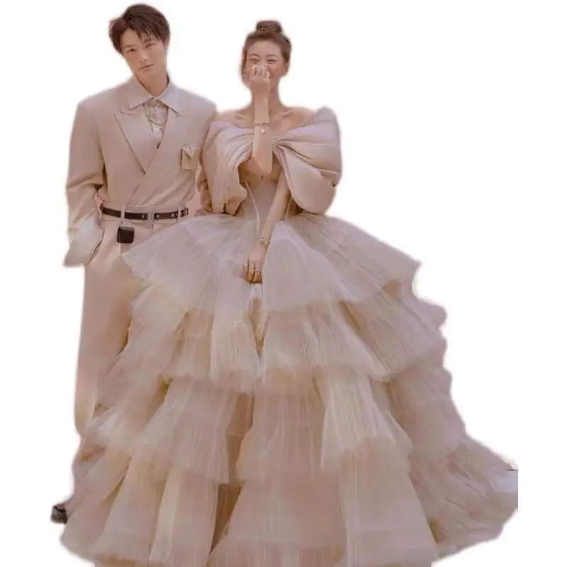 New Lace Pleated Mesh Cake Skirt Cake Dress Women  wedding dress Bridal Gown Manufacturer made