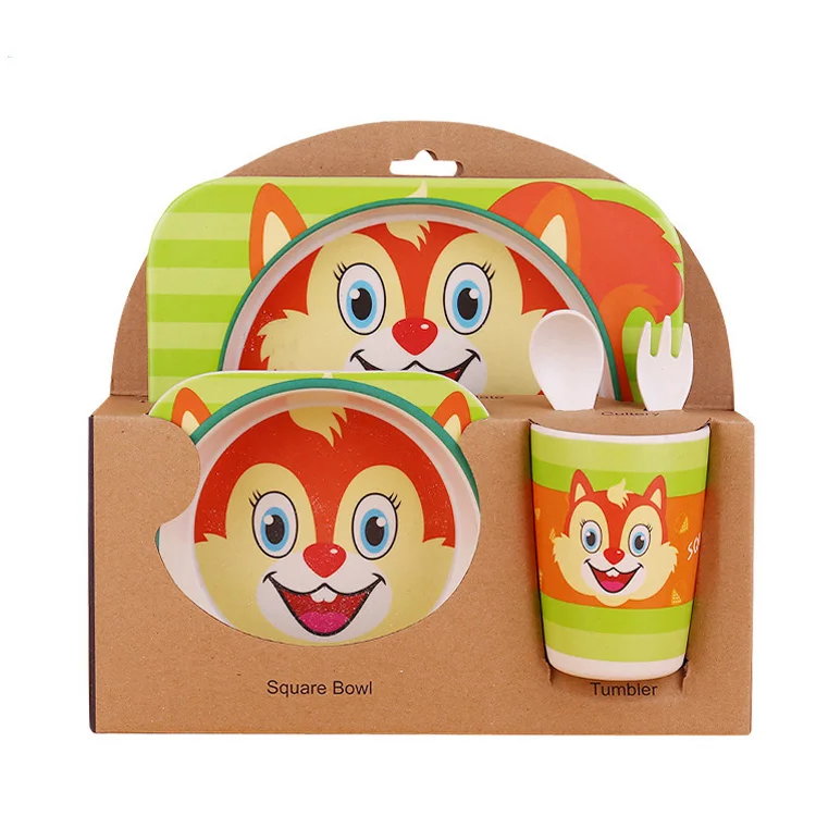 5PC Bioderadeble melamine 100% bamboo eco tableware for children