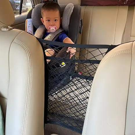 3-Layer Car Mesh Organizer, Seat Back Net Bag, Barrier of Backseat Pet Kids, Cargo Tissue Purse Holder