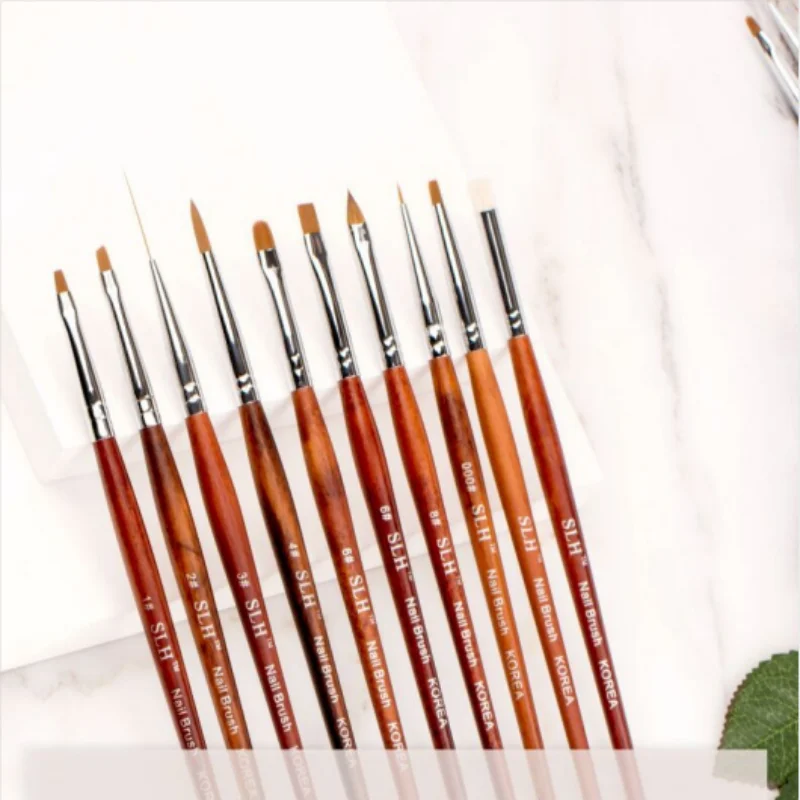New Synthetic Kolinsky  Brush Nail Art Liner Brushes Dual Ended 3d Nail Art Brush Set Rose Gold Metal Handle