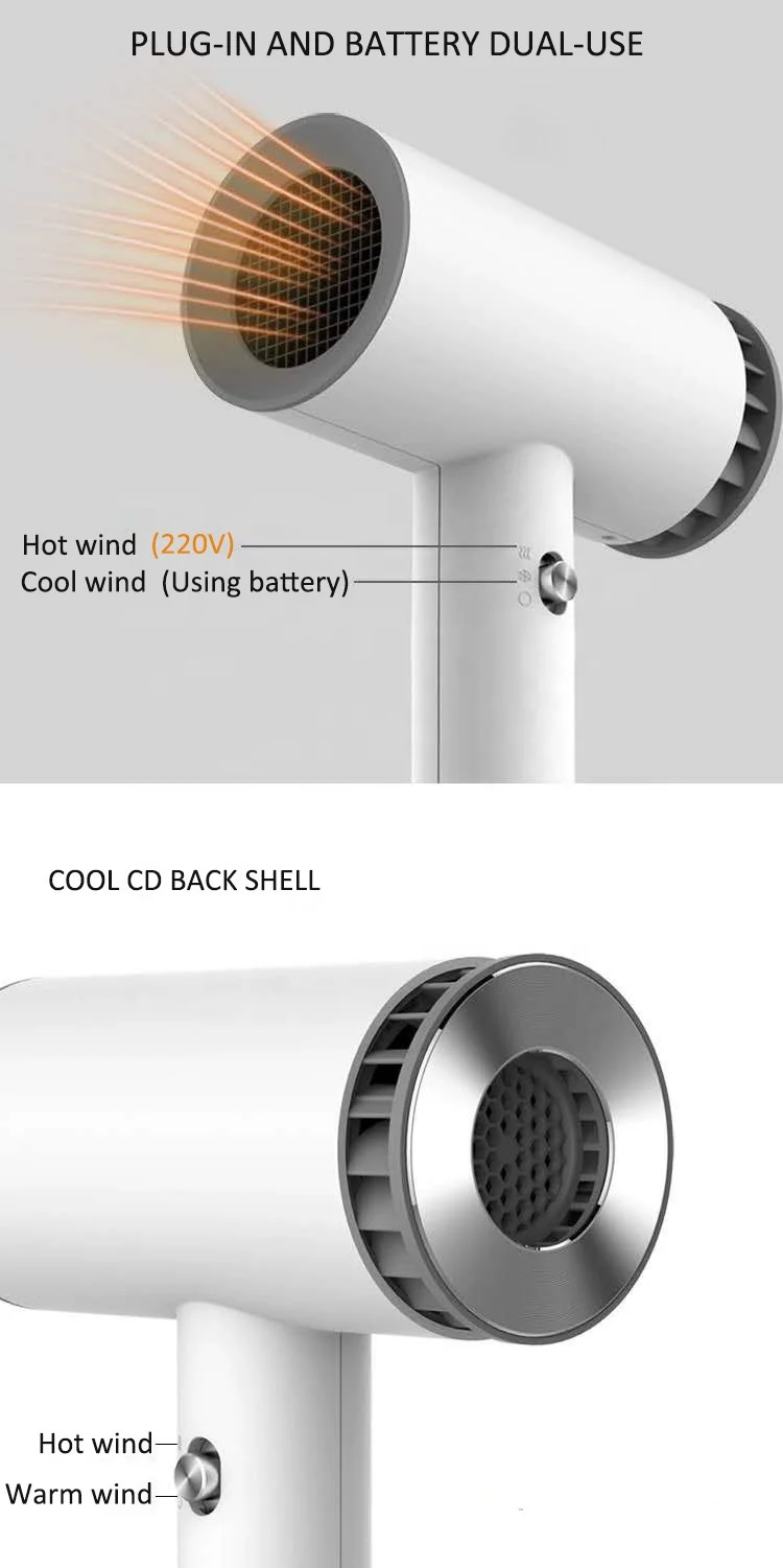 Batteries Hair Blower USB Charging Hair Dryer Wireless Rechargeable