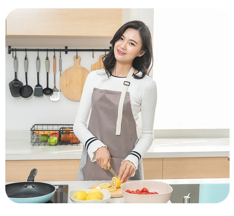 Home thickened kitchen apron Oxford cloth coral fleece adjustable hand-wiping waterproof and oil-proof overalls  Striped Apron