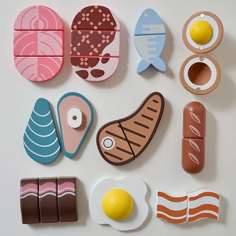 Newest Toddlers Montessori Educational Wooden Kitchen Play Food Sets Wood Box Vegetable Fruit Cutting Toys