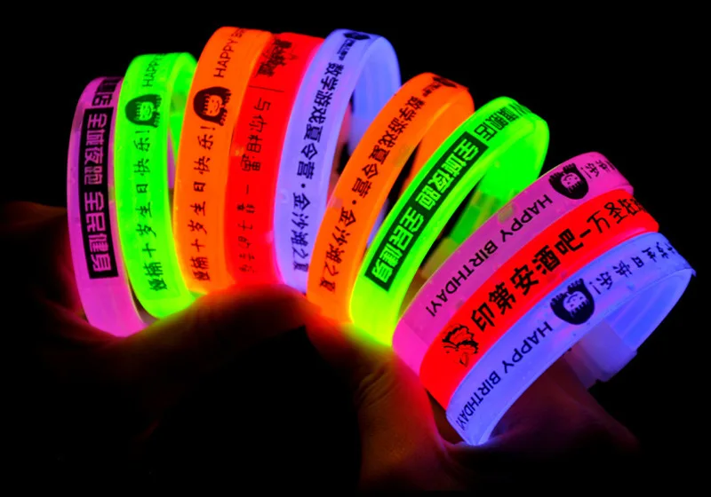 Custom LOGO Party Concert Bar Flashing Bracelet Glow stick  transparent fluorescent bracelet printed  glow in dark wristband