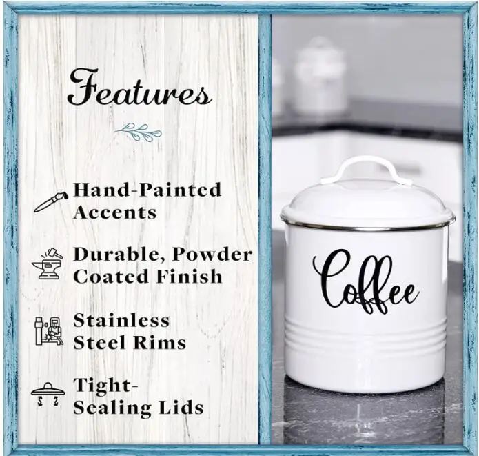 Kitchen Canisters Set of 3 Airtight Tea  Sugar  Coffee Containers Rustic Farmhouse Canister Jars White