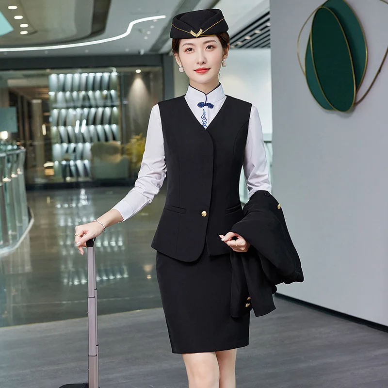 custom logo women waistcoat vest formal aviation airline hostess uniform fashion airline stewardess uniform
