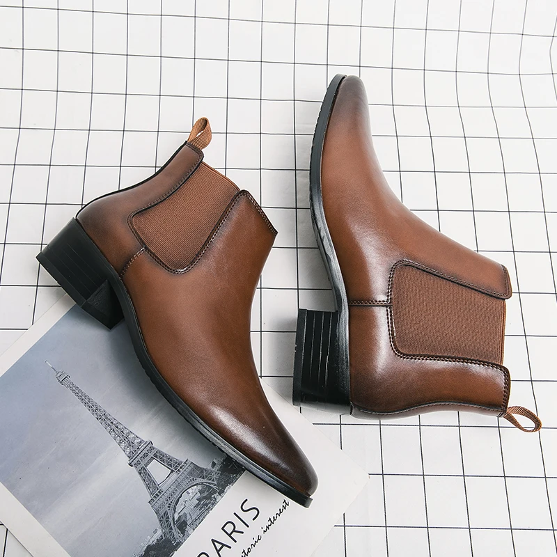2119 good quality mens ankle boots genuine leather shoes chelsea boots with heel