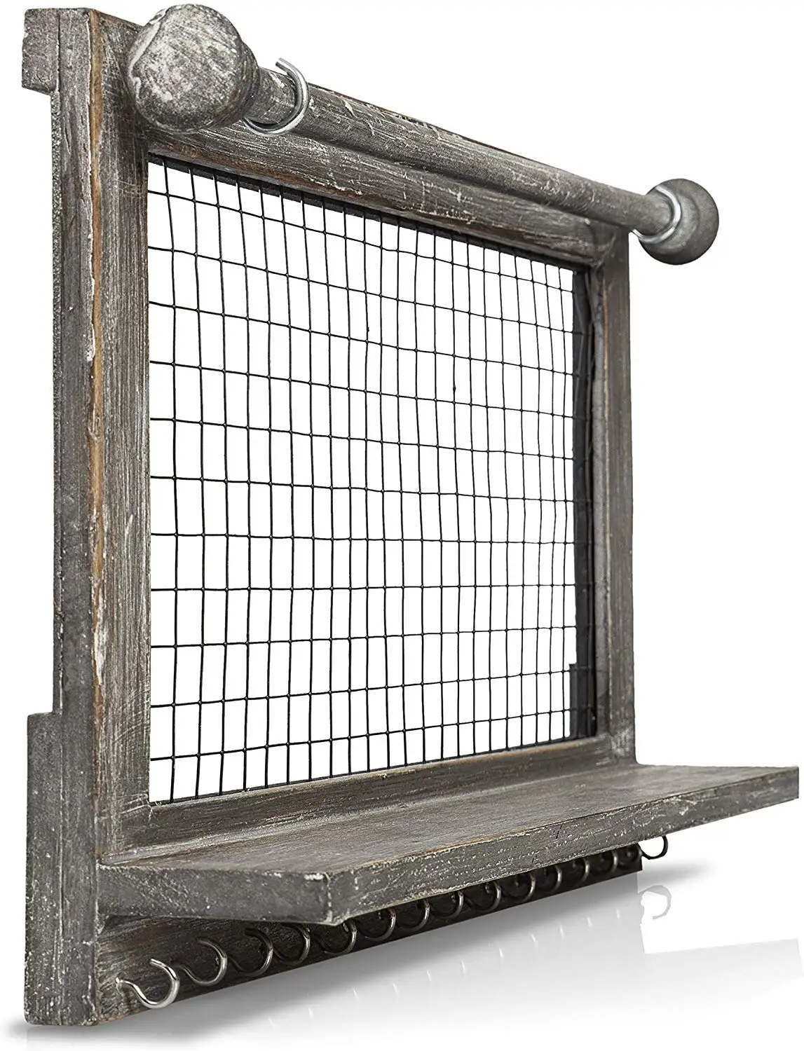 Rustic Jewelry Organizer With Bracelet Rod Wooden Wall Mount Holder For Earrings Necklaces Bracelets