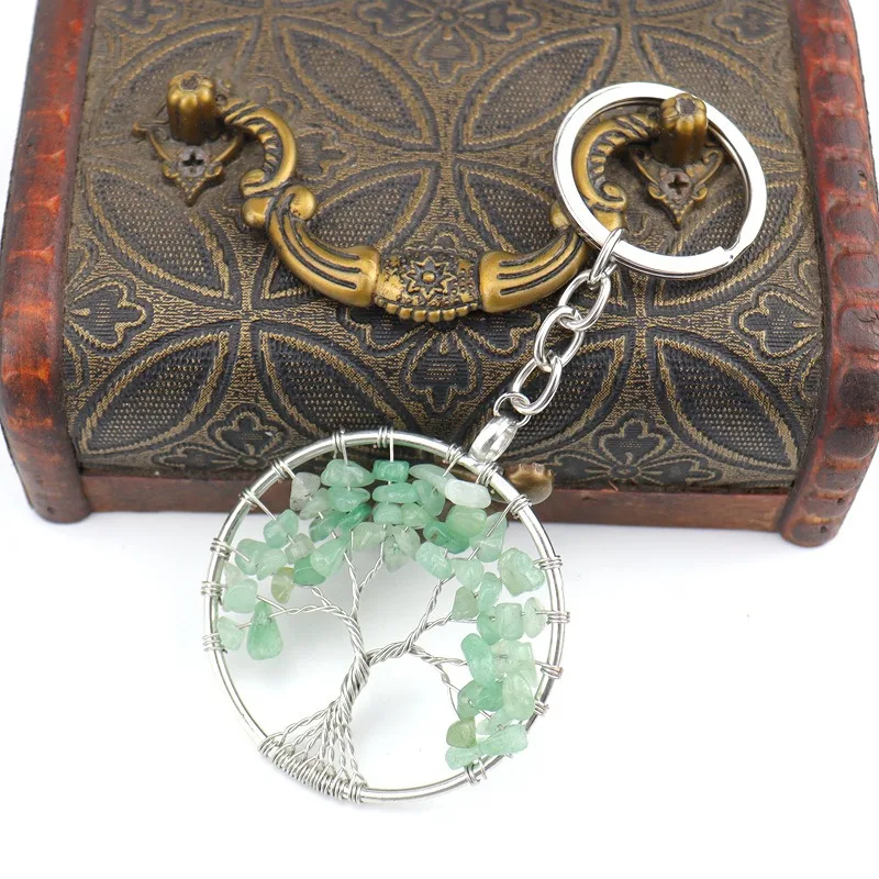 Оптовая продажа, брелоки из натурального хрустального камня, 7 Чакры, круглое Дерево жизни, брелок для ключей, брелок для ключей для женских подарков