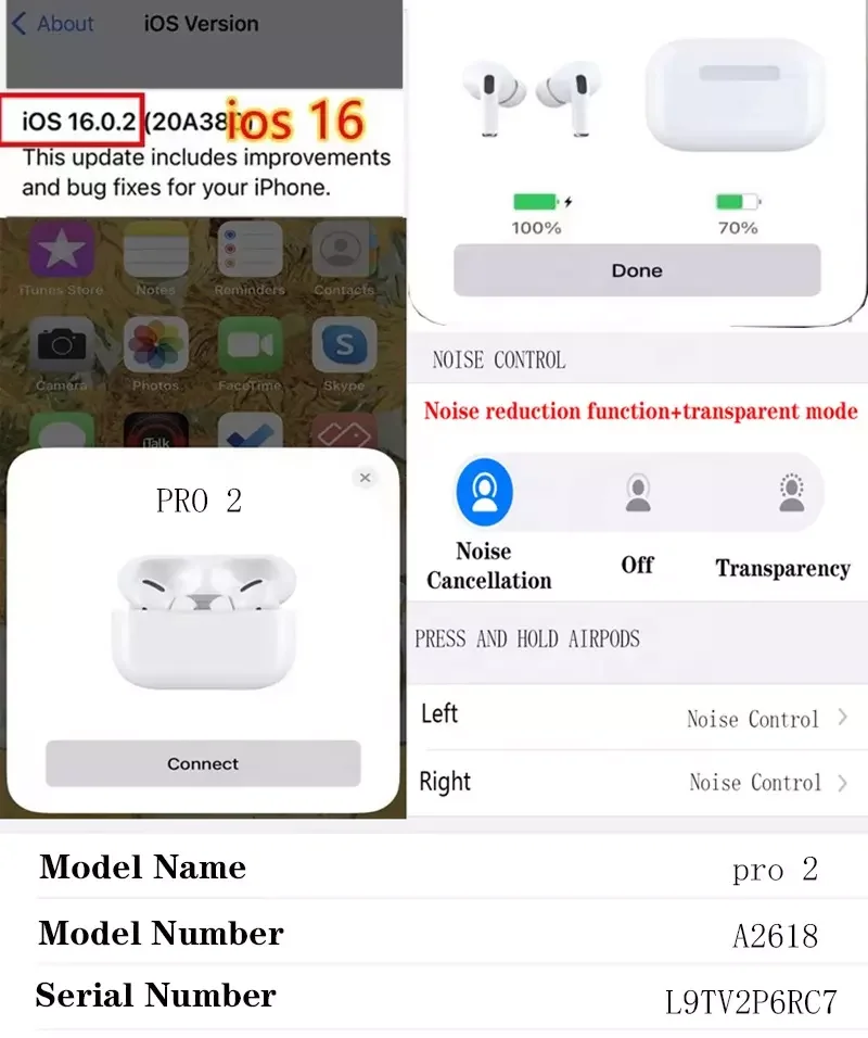 US&EU Stock ANC Air Gen 2 3 2nd 3rd Generation Airoha 1562a Pro 2 TWS Wireless Headphone Earphone Case cover