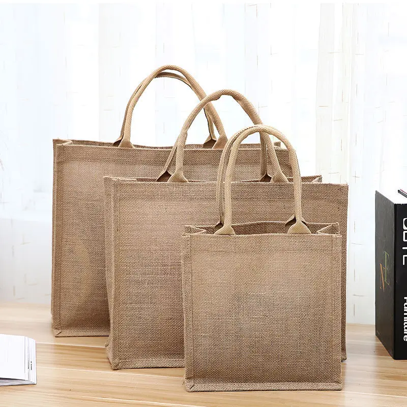 Gift Bag for Christmas Natural Jute /cotton Customised tote  bag with printed