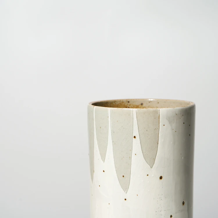 Handmade Ceramic Flower Vessel with Powder-engraved Minimalist Straight Japandi Style Designs