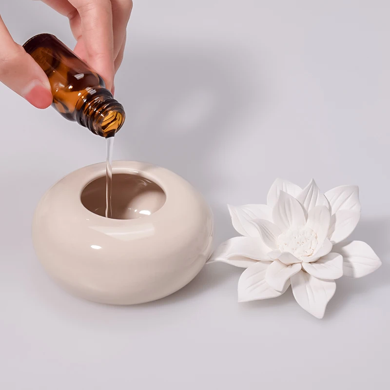 Wholesale fire free Aromatherapy room indoor fresh holding gypsum flower ceramic flower fragrance Essential oil gift set