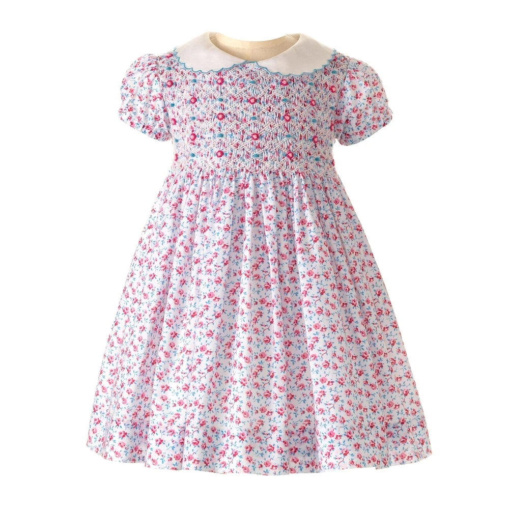 
Luxury High Quality 100% Cotton Traditional English Floral Handsmocked Dress 