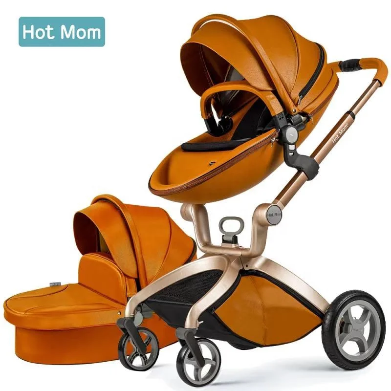 Hot Mom luxury Baby Stroller 3 in 1 Travel System Pram Accessories Brown