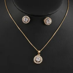 ROMANTIC Elegant Cubic Zirconia Women Fashion Rose Gold Earring Necklace Jewelry Set