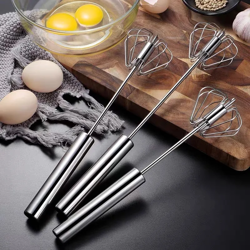
New Style Stainless Steel Semi-automatic Rotating Egg Beater Kitchen Tool Durable Egg Whisk 