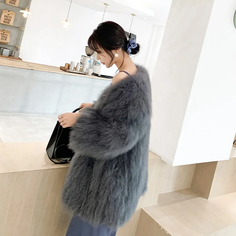 YR1096 New Arrival Plus Size Coats Women Winter Fluffy Knitted Jacket Natural Real White Fox Fur Coat