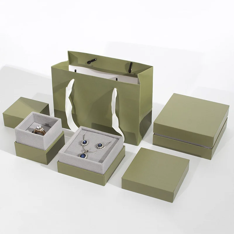 Luxury Wholesale Reusable Cardboard Ring Earrings Pendant Jewelry Gift Set Box with Gift Bags for Wedding