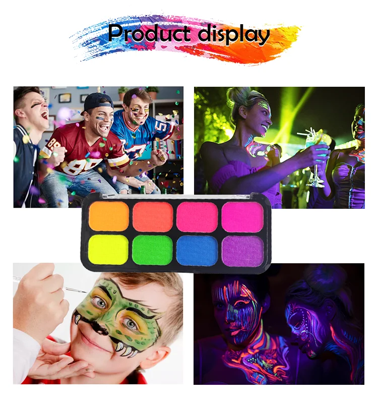 KHY 8 Colors UV Glow Neon Solid Watercolor Body Paint For Kid Set Colour Makeup Drawing Kit Army Art Pigment Face Painting